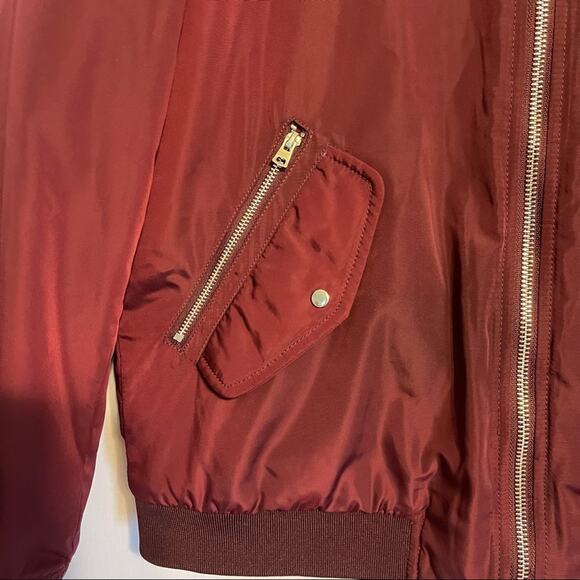 Zara Trafaluc Outerwear Burgundy Bomber Zip Front Lined Jacket Size Small - Picture 8 of 8